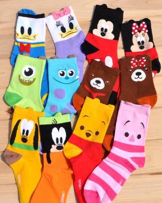 5雙 迪士尼女可愛AB女襪 全棉中筒襪 組合卡通動(dòng)物萌襪子H598